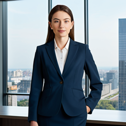 **Prompt:** A professional businesswoman in a tailored, modest business suit, standing confidently in a modern office lobby with large windows overlooking a city, fully clothed, appropriate attire, safe for work, perfect anatomy, natural proportions, professional photography, bright lighting, high quality, family-friendly.