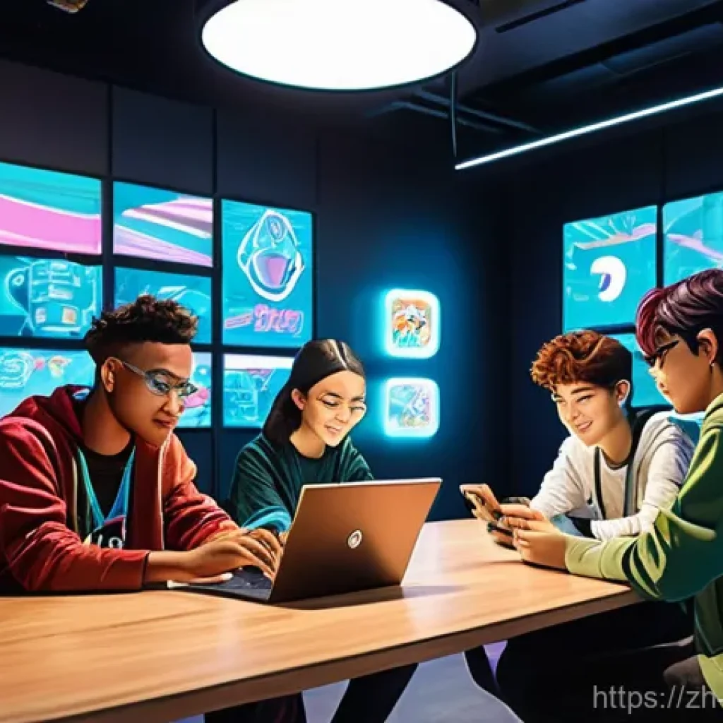 리버스 1999 팬 커뮤니티 트렌드 - **Prompt 1: Community & Collaborative Creation**
    "A vibrant and diverse group of young adults an...