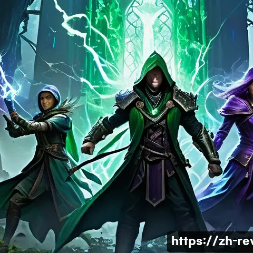 리버스 1999 메타 변화와 예측 - **Prompt:** A dynamic scene featuring three distinct Arcanists from "Reverse: 1999" (e.g., a scholar...