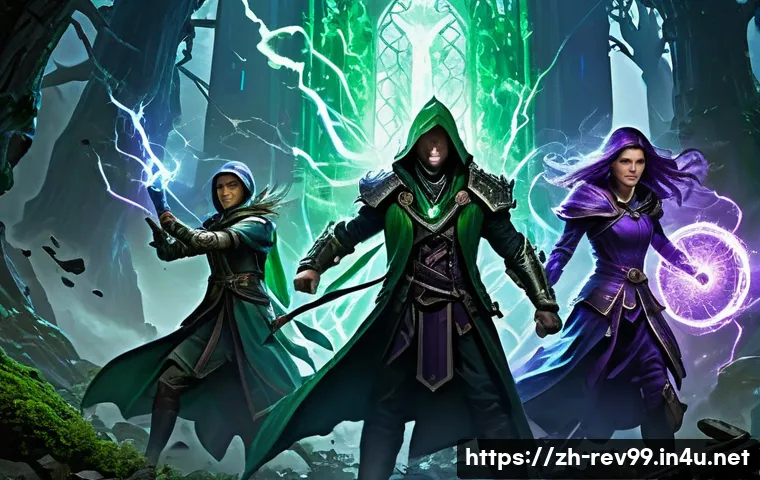 리버스 1999 메타 변화와 예측 - **Prompt:** A dynamic scene featuring three distinct Arcanists from "Reverse: 1999" (e.g., a scholar...