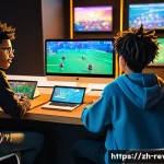 리버스 1999 팬 커뮤니티 활용 방법 - **Prompt:** A group of diverse young adults, around 18-25 years old, in a brightly lit, modern gamin...