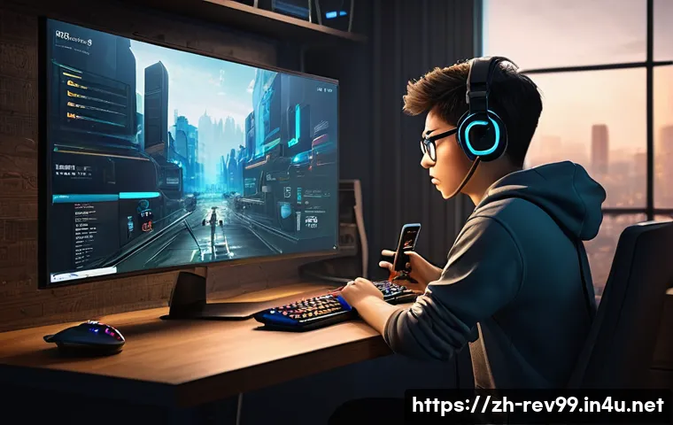 리버스 1999 버그 신고 방법 - A detailed digital illustration of a modern mobile gamer&rsquo;s environment showing a young adult holding...