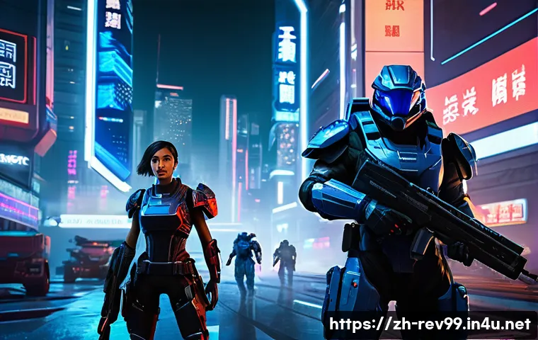 리버스 1999 초보자를 위한 팁 모음 - A dynamic scene depicting a futuristic tactical team from a sci-fi RPG game, featuring two core char...