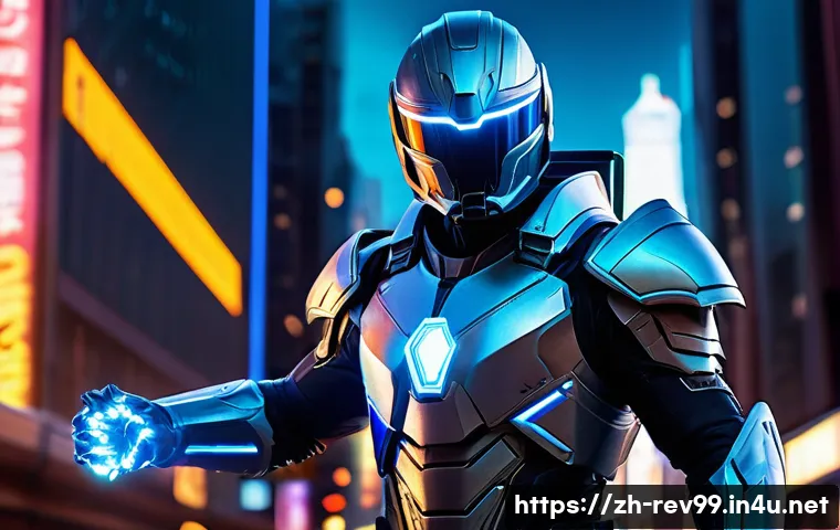 리버스 1999 게임 관련 추천 블로그 - A dynamic Thunder Warrior character in futuristic armor, striking a powerful pose while unleashing a...