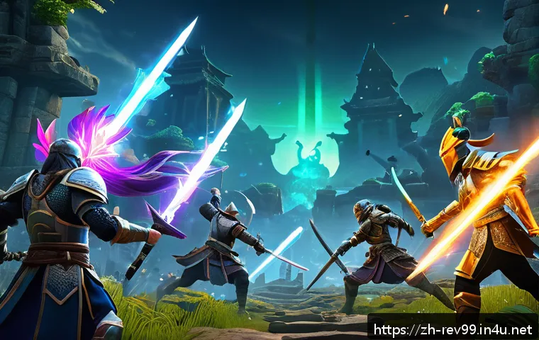 리버스 1999 파트너십 캠페인 - A dynamic multiplayer game scene featuring diverse characters in colorful, detailed fantasy armor, e...