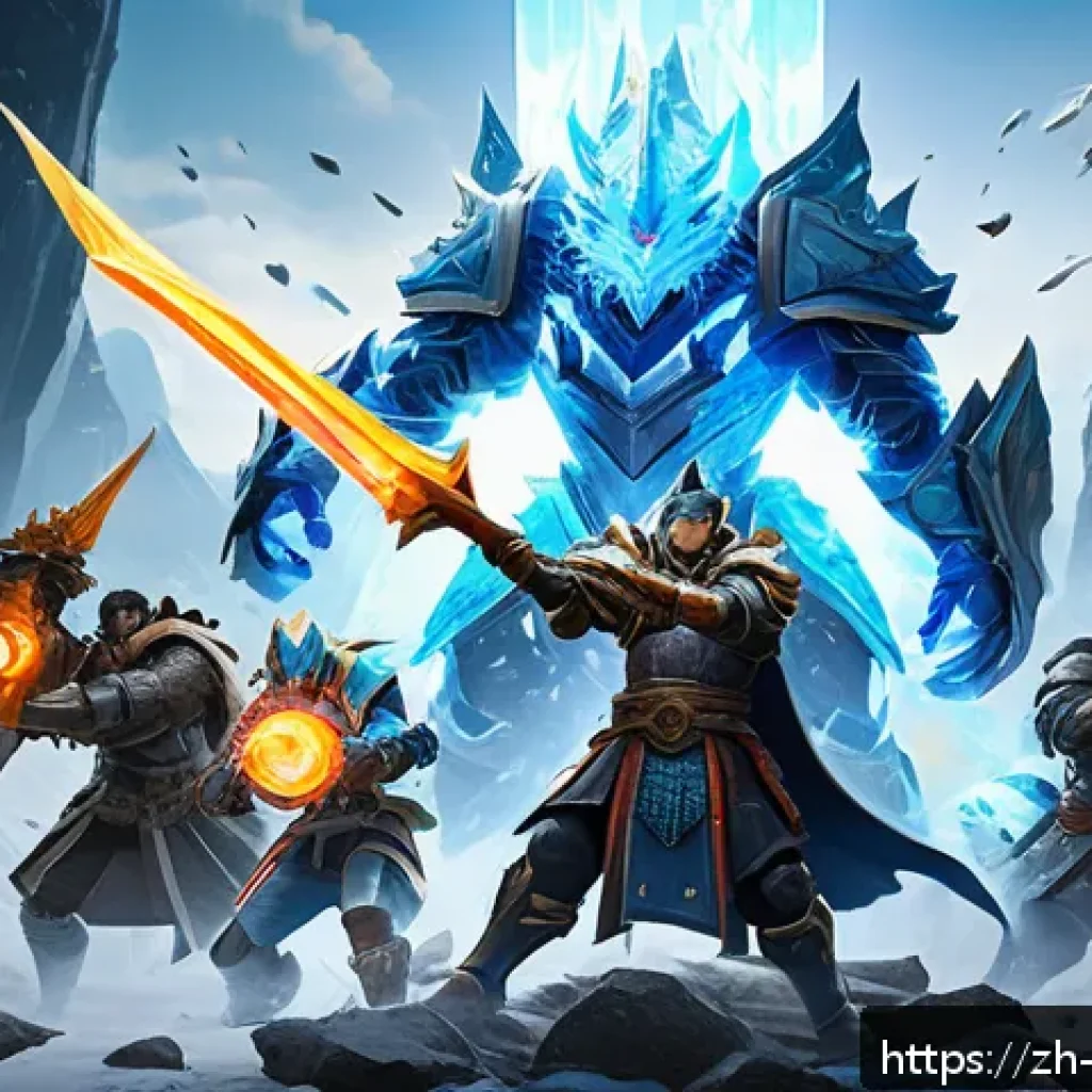 리버스 1999 최고의 PvE 전략 - A dynamic battle scene from a fantasy PvE game featuring a diverse team of heroes in action. The cen...