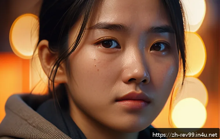 리버스 1999 팬 영상 제작 팁 - A cinematic close-up of a young adult character&rsquo;s face showing deep emotional struggle, with subtle ...