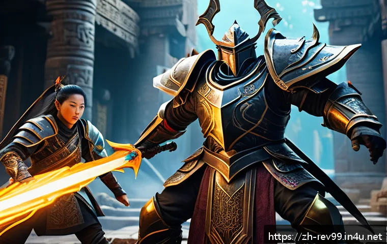 리버스 1999 공략 영상 모음 - A detailed fantasy RPG battle scene featuring a diverse team of characters: a heavily armored tank w...