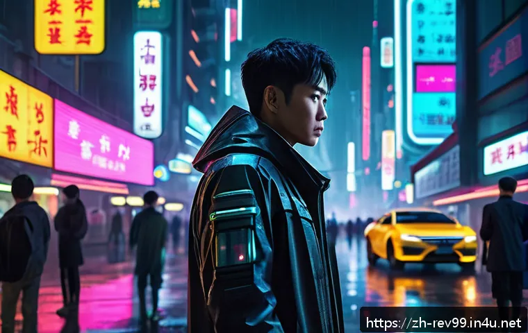 리버스 1999 공식 위키 활용법 - A mysterious futuristic cityscape at night, illuminated by neon lights and holographic billboards, b...