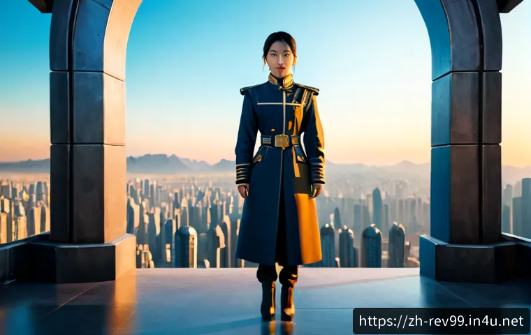 리버스 1999 미래 확장 가능성 - Photorealistic futuristic strategy game concept, a confident young adult explorer in elegant vintage...